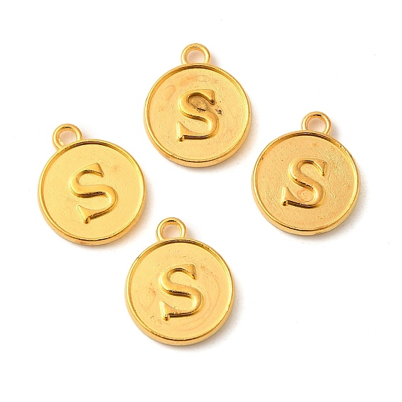 Alloy Charms, Flat Round with Letter S