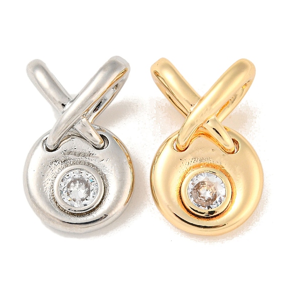 Messing Anhänger & Charms, mit Glas, flache runde Charme