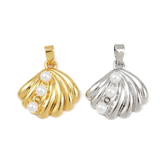 Латунные подвески, без кадмия и без свинца, подвески в форме ракушек, с искусственным жемчугом