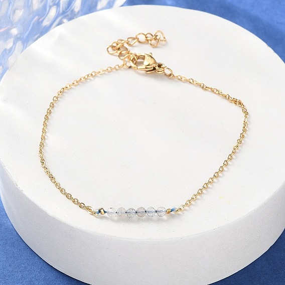 304 браслеты из бусин из натурального лабрадорита из нержавеющей стали, браслеты-цепочки для женщин, ионное покрытие (ip), золотые