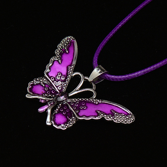 Ожерелья из полиэфирного шнура/вощеного шнура с подвеской в виде бабочки из сплава эмали, платина