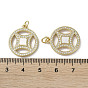 Brass Micro Pave Cubic Zirconia Pendants, with Shell, Copper Cash
