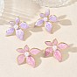 304 Stainless Steel Enamel & ABS Plastic Pearl Stud Earrings for Women, Flower, PVD Vacuum Plating, Golden