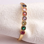 Fashionable Copper Plated Real Gold Micro Inlaid Square Colorful Bangle with High Color Retention