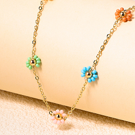 Bohemian Brass & Plastic Colorful Flower Beads Link Chain Necklaces for Women Daily Casual Party Wear