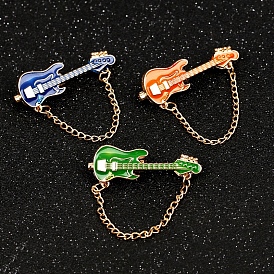 Guitar Hanging Chain Brooch, Musical Instruments Enamel Pins with Chain