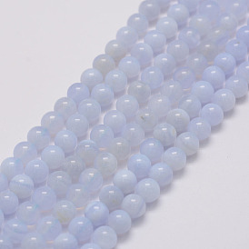 Natural Blue Chalcedony Beads Strands, Grade AB, Round