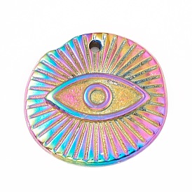 Ion Plating(IP) 304 Stainless Steel Pendants, Flat Round with Eye Pattern