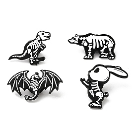 Halloween Skeleton Dinosaur/Rabbit/Bear Enamel Pins, Electrophoresis Black Alloy Badge for Backpack Clothes