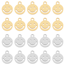 20 шт. 2 цвета 304 подвески из нержавеющей стали, полый, плоский круглый шарм с улыбающимся лицом