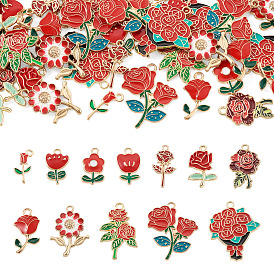 48 Stk. 12 Stile Legierungsemail-Anhänger, Blume Reize, golden