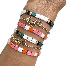 Bracelet de perles tila multicouches avec breloque lettre d'espoir pour bijoux d'amitié pour femmes