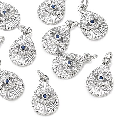 Colgantes de latón con circonitas cúbicas de Shegrace, encanto de lágrima con ojos, sin cadmio, plomo, níquel, azul marino