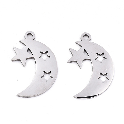 Pendentifs en acier inoxydable, Coupe au laser, creux, lune avec étoile