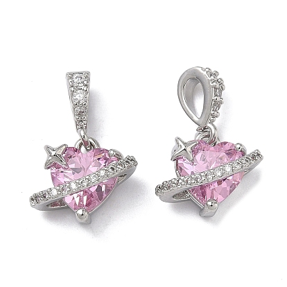 Латунные микро проложить кубического циркония прелести, сердце прелести, платина