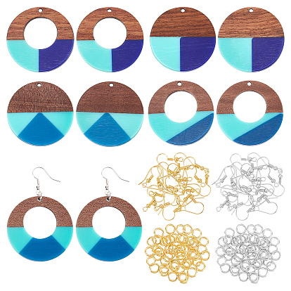 Diy pendiente haciendo, con colgantes de resina y madera de nogal, ganchos de latón para pendientes y anillos abiertos para saltar