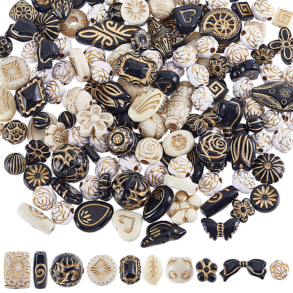 100г непрозрачных смоляных бусин, золотой металл обвитыми, разнообразные