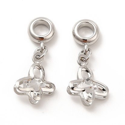 Rack Plating Alloy Crystal Rhinestone European Dangle Charms, Large Hole Charms, Butterfly