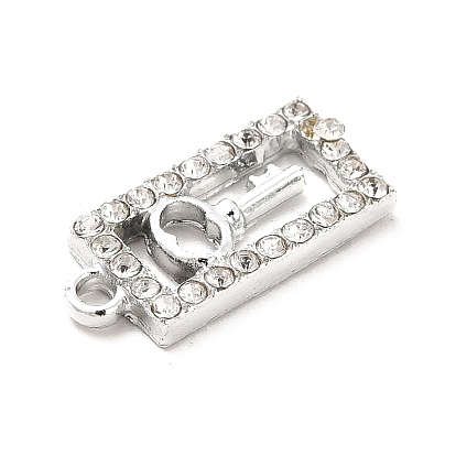 Alloy Rhinestone Pendants, Platinum Tone Hollow Out Rectangle with Key Charms