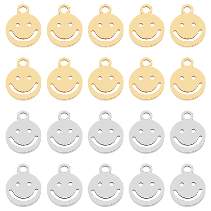 20 шт. 2 цвета 304 подвески из нержавеющей стали, полый, плоский круглый шарм с улыбающимся лицом