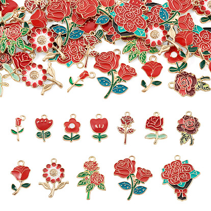 48 Stk. 12 Stile Legierungsemail-Anhänger, Blume Reize, golden