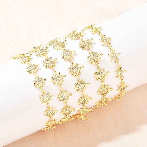 Латунные браслеты-цепочки с микропаве из прозрачных кубических цирконий для женщин, стойки покрытие, долговечный, без свинца и без кадмия