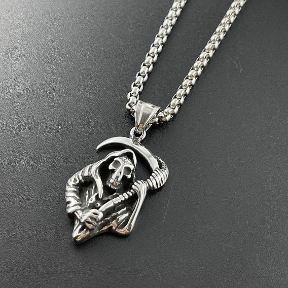 Панк-череп, коса, смерть, жнец 304 кулон из нержавеющей стали, модные мужские украшения в стиле хип-хоп