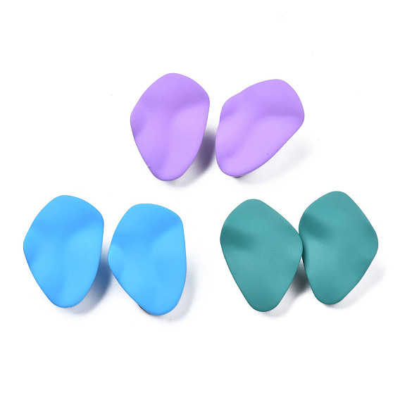 Spray Painted Iron Stud Earring Findings, with Vertical Loops, Twist Oval