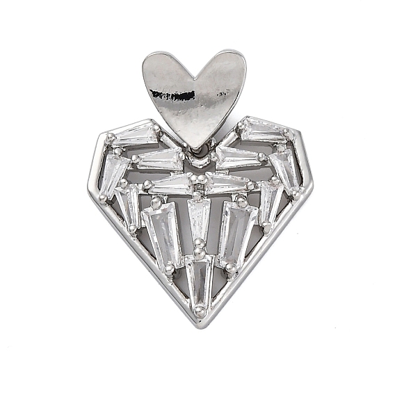 Латунные микро проложить кубического циркония подвески, сердце, долговечный, без кадмия и без свинца, стойки покрытие