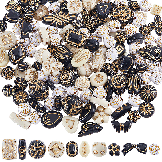 100g cuentas de resina opaca, metal dorado enlaced, formas mixtas