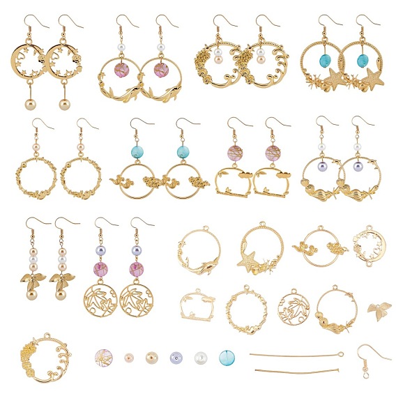 DIY Dangle Earring Making Kits, Including Alloy Pendants, Brass Links Connectors & Earring Hooks, Zinc Alloy Links, Freshwater Shell & Glass Pearl Beads