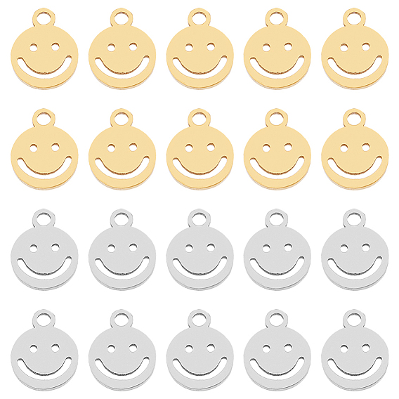20 шт. 2 цвета 304 подвески из нержавеющей стали, полый, плоский круглый шарм с улыбающимся лицом