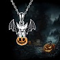 Halloween Alloy Enamel Bat with Pumpkin Pendant Necklaces, Black and Orange