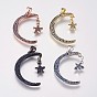Brass Micro Pave Cubic Zirconia Pendants, Moon with Star