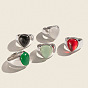 304 Anillos de acero inoxidable con ágata natural para mujer, lágrima, color acero inoxidable