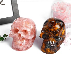 Resin Skull Figurines, with Natural Gemstone Chips inside Statues for Home Office Decorations
