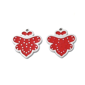 304 Stainless Steel Red Enamel Charms, Bees Charm