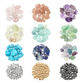 DIY Beads Jewelry Making Finding Kits, Including Natural & Synthetic Mixed Stone Chip Beads, Round Opaque Colours & 8/0 Electroplate Rocailles Glass Seed Beads