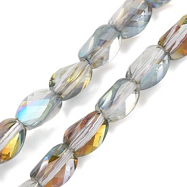 Стеклянные бусины с гальваническим покрытием , с половиным покрытием, граненые, твист