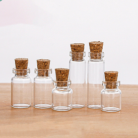Mini High Borosilicate Glass Bottle Bead Containers, Wishing Bottle, with Cork Stopper, Column