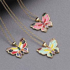 Colorful Butterfly Copper Necklace for Women with Oil Paint Effect