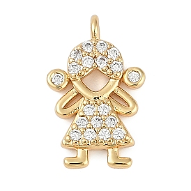 Rack Plating Brass Micro Pave Cubic Zirconia Pendants, Lead Free & Cadmium Free, Long-Lasting Plated, Human Charms