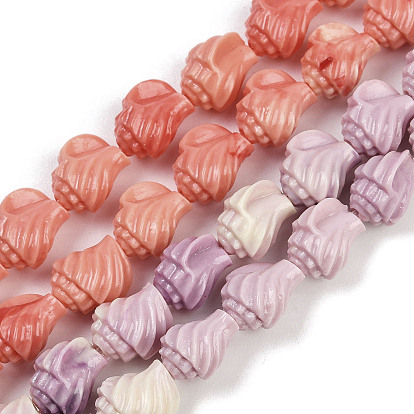 Нити резных бусин синтетического коралла, форма раковины