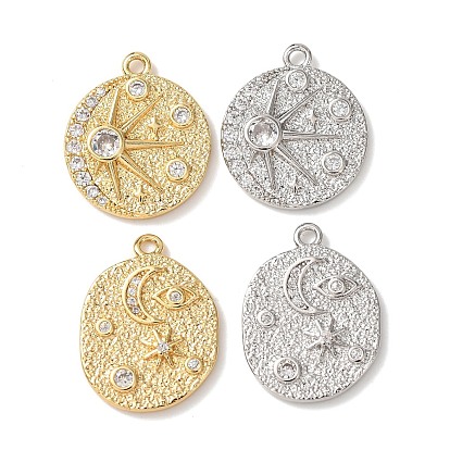 Подвески из латуни в форме звезды и луны с микропаве из кубического циркония, овальные/плоские круглые подвески, долговечный