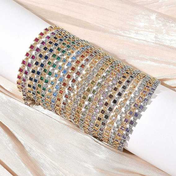 Браслеты с квадратными звеньями из кубического циркония, украшения из латуни для женщин