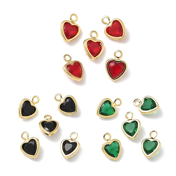 Латунь стекло амулеты, сердце прелести, без никеля , граненые, реальный 18 k позолоченный