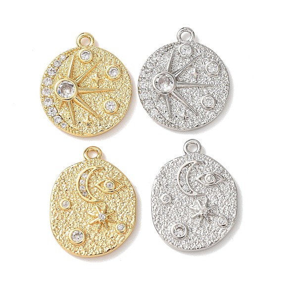 Подвески из латуни в форме звезды и луны с микропаве из кубического циркония, овальные/плоские круглые подвески, долговечный