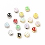 Rack Plating Alloy Enamel Beads, Cadmium Free & Nickel Free & Lead Free, Flat Round with Smiling Face Pattern