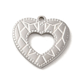 304 Stainless Steel Pendants, Textured and Laser Cut, Heart Charm