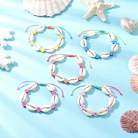 Браслеты из бисера ручной работы из натуральной смеси ракушек каури и полимерной глины для женщин, форма цветка и ракушки, с нейлоновой нити корда